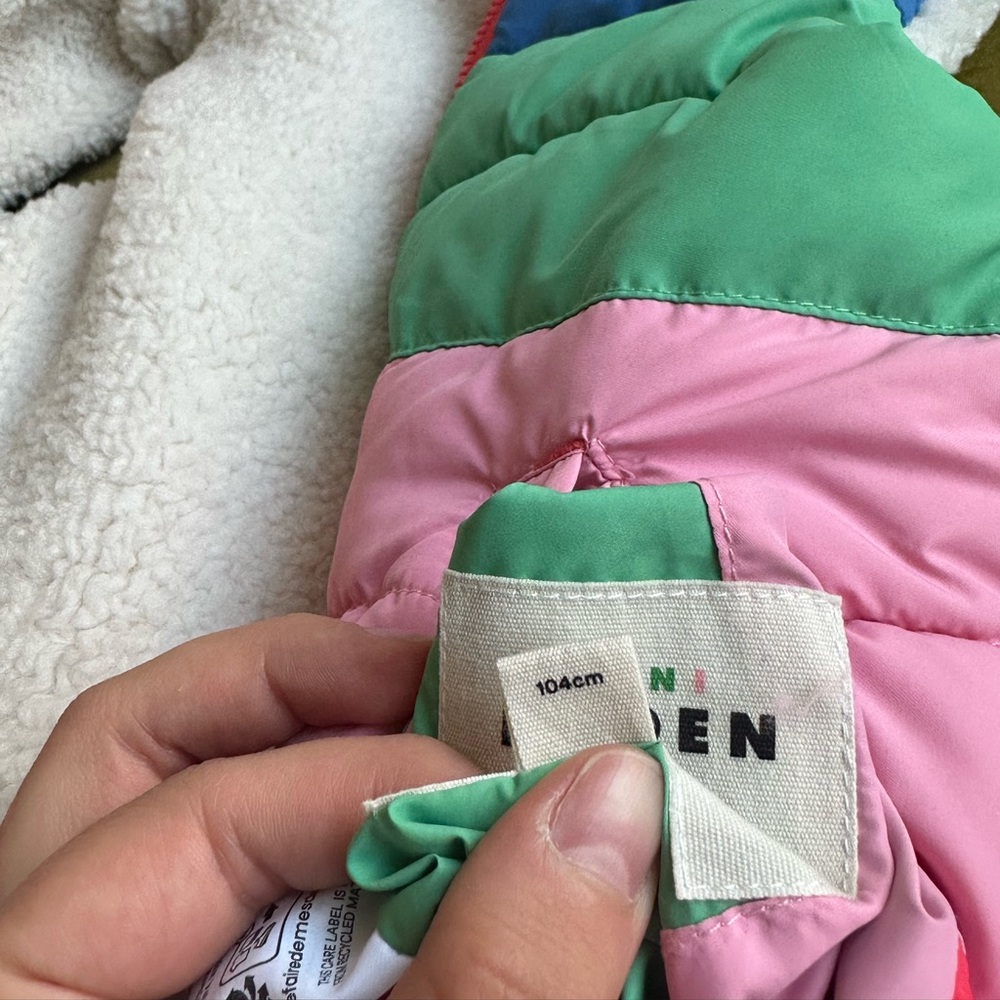 Mini Boden Multicolor Puffer Vest with Sherpa Hood - Picture 5 of 13